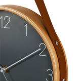 Wooden Wall Clock with Hanging Belt 25.5cm - Oak & Grey