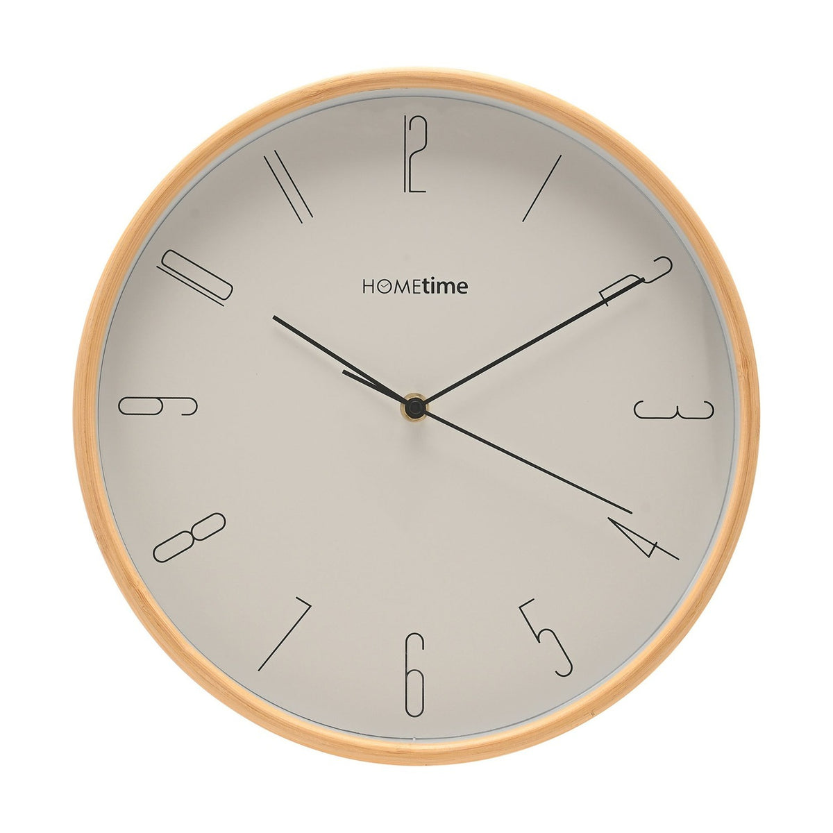 Round Outline Numeral Bamboo Wall Clock 32cm - Oak & White