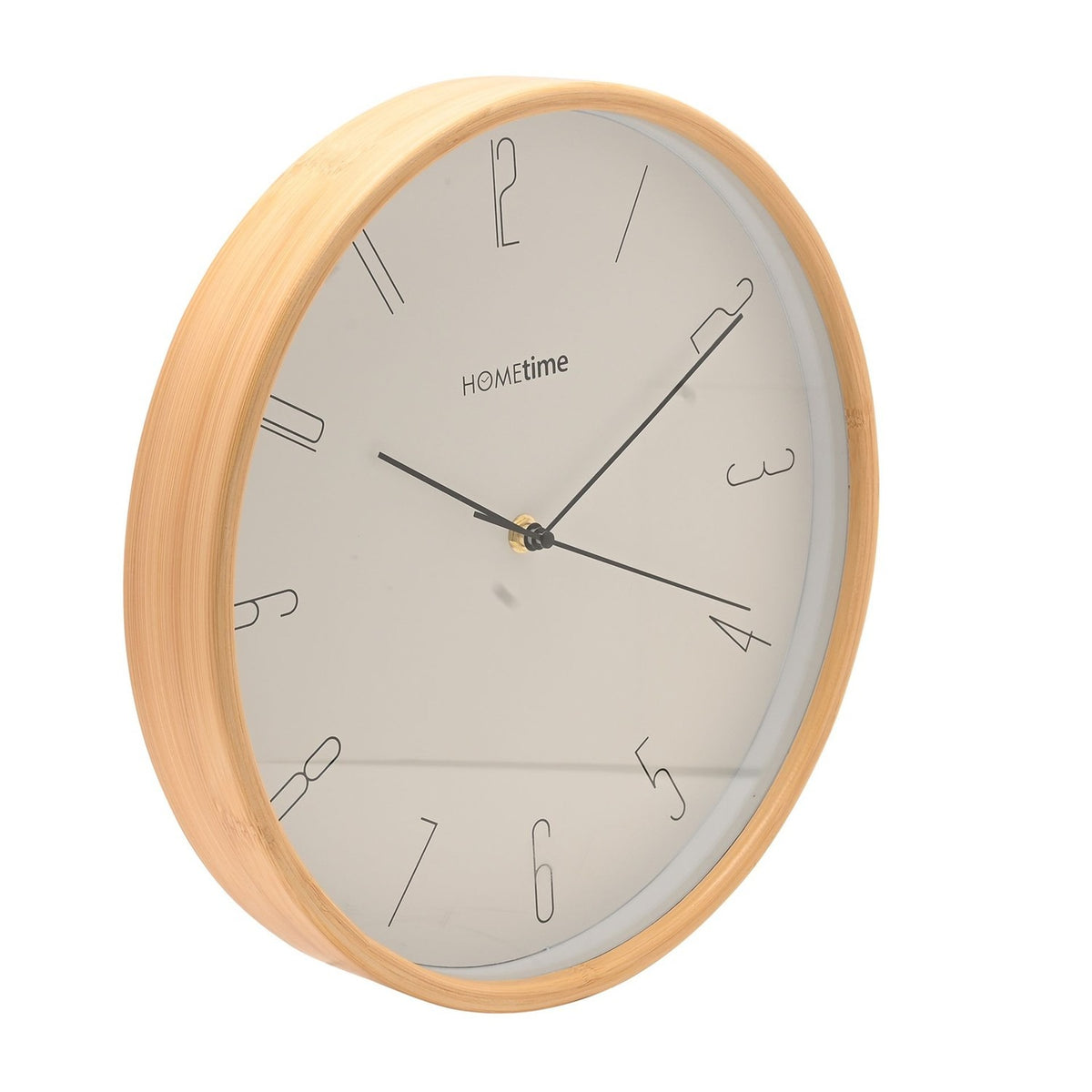 Round Outline Numeral Bamboo Wall Clock 32cm - Oak & White