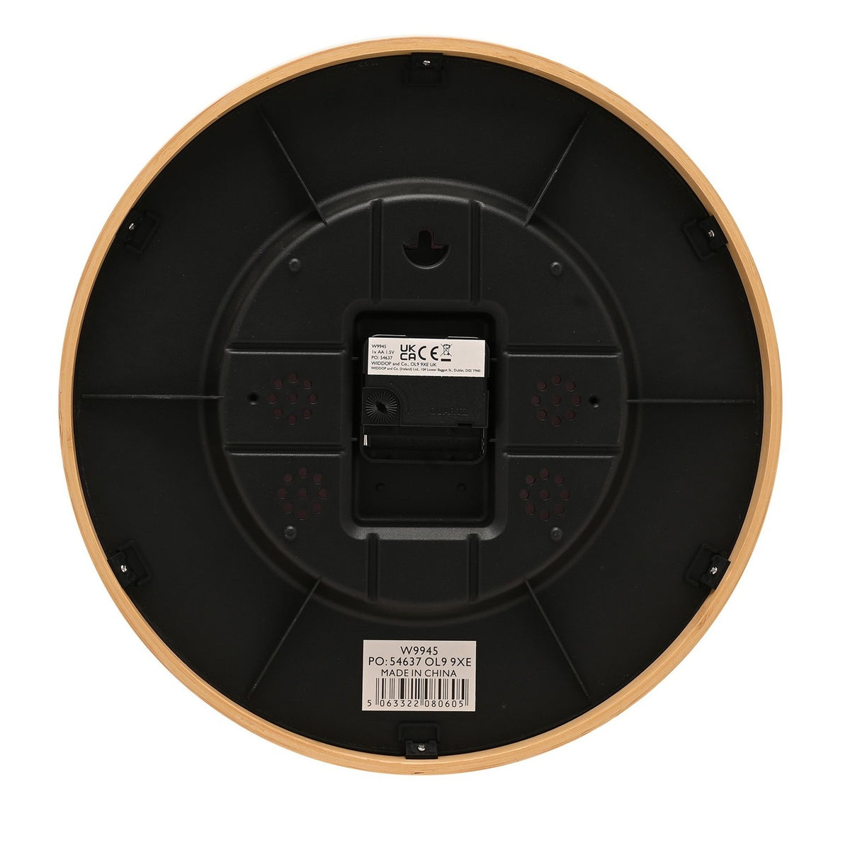 Round Outline Numeral Bamboo Wall Clock 32cm - Oak & White