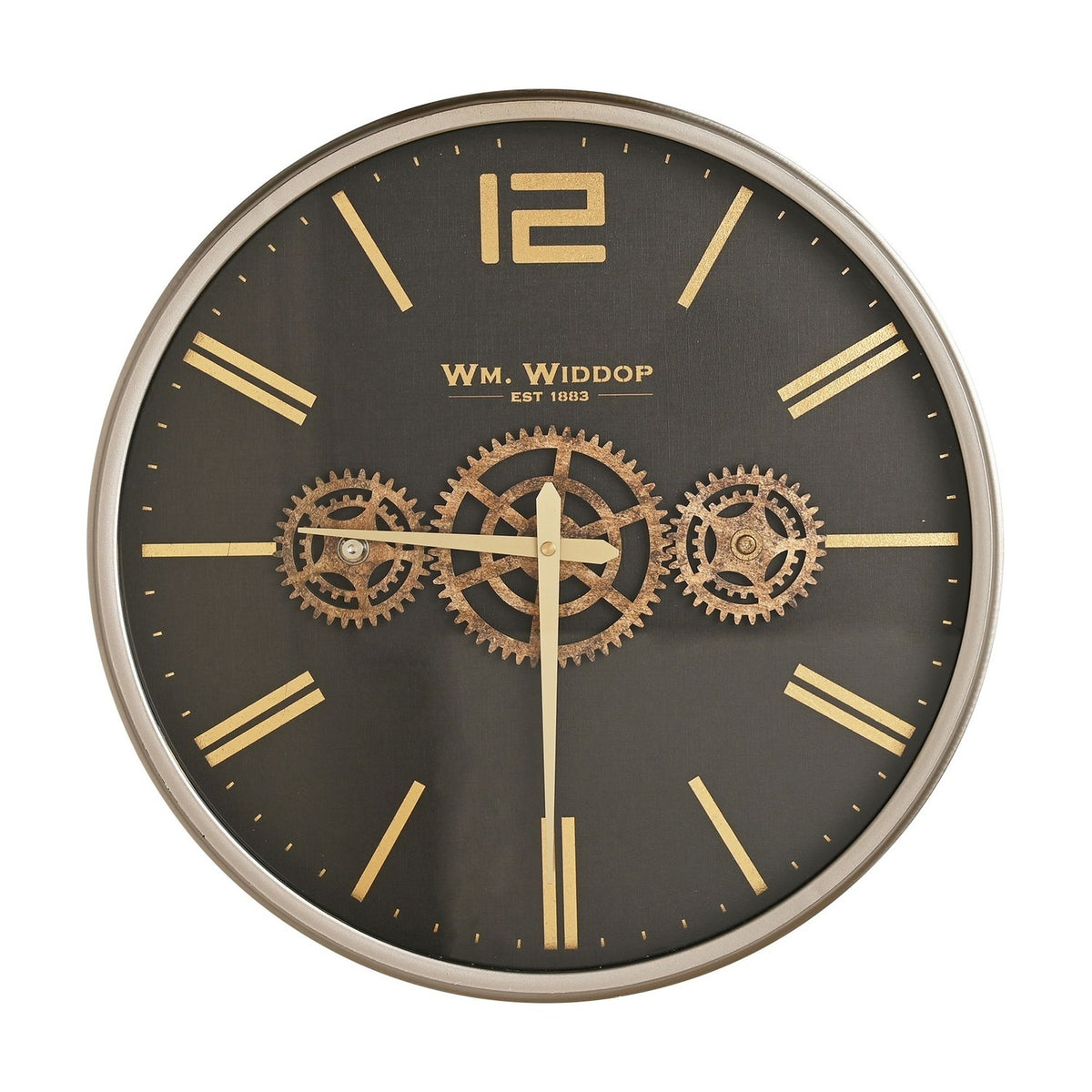 Round Wall Clock with Moving Gears 44cm - Black