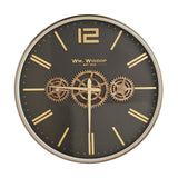 Round Wall Clock with Moving Gears 44cm - Black