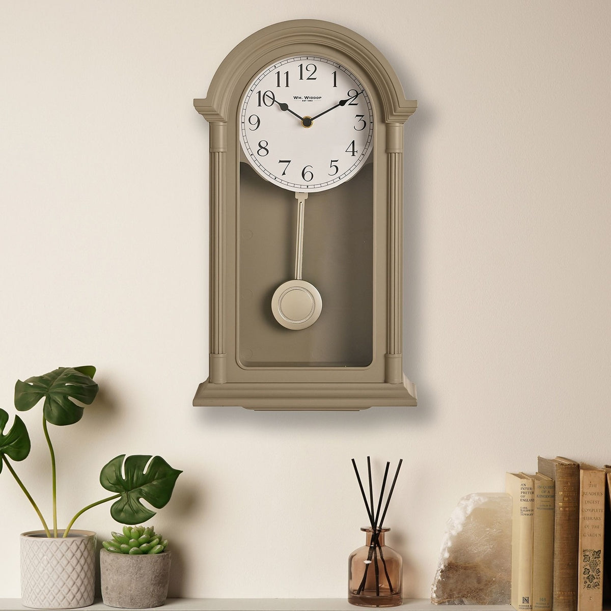 Arched Pendulum Wall Clock with Arabic Numerals - Beige