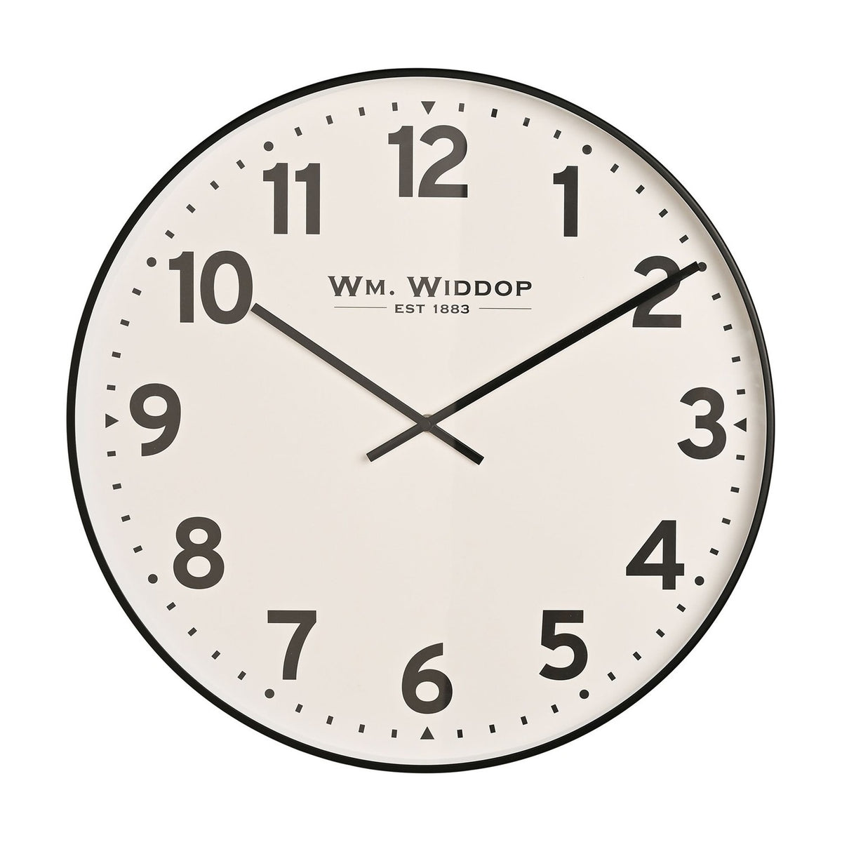 Round metal wall clock, 51cm, white dial with bold black Arabic numerals, slim black rim and black hands, shown on a plain white background.