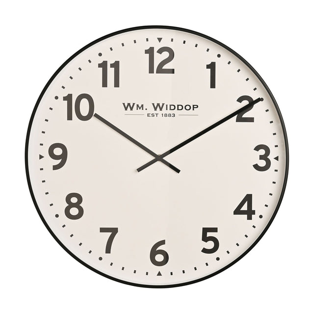 Round metal wall clock, 51cm, white dial with bold black Arabic numerals, slim black rim and black hands, shown on a plain white background.