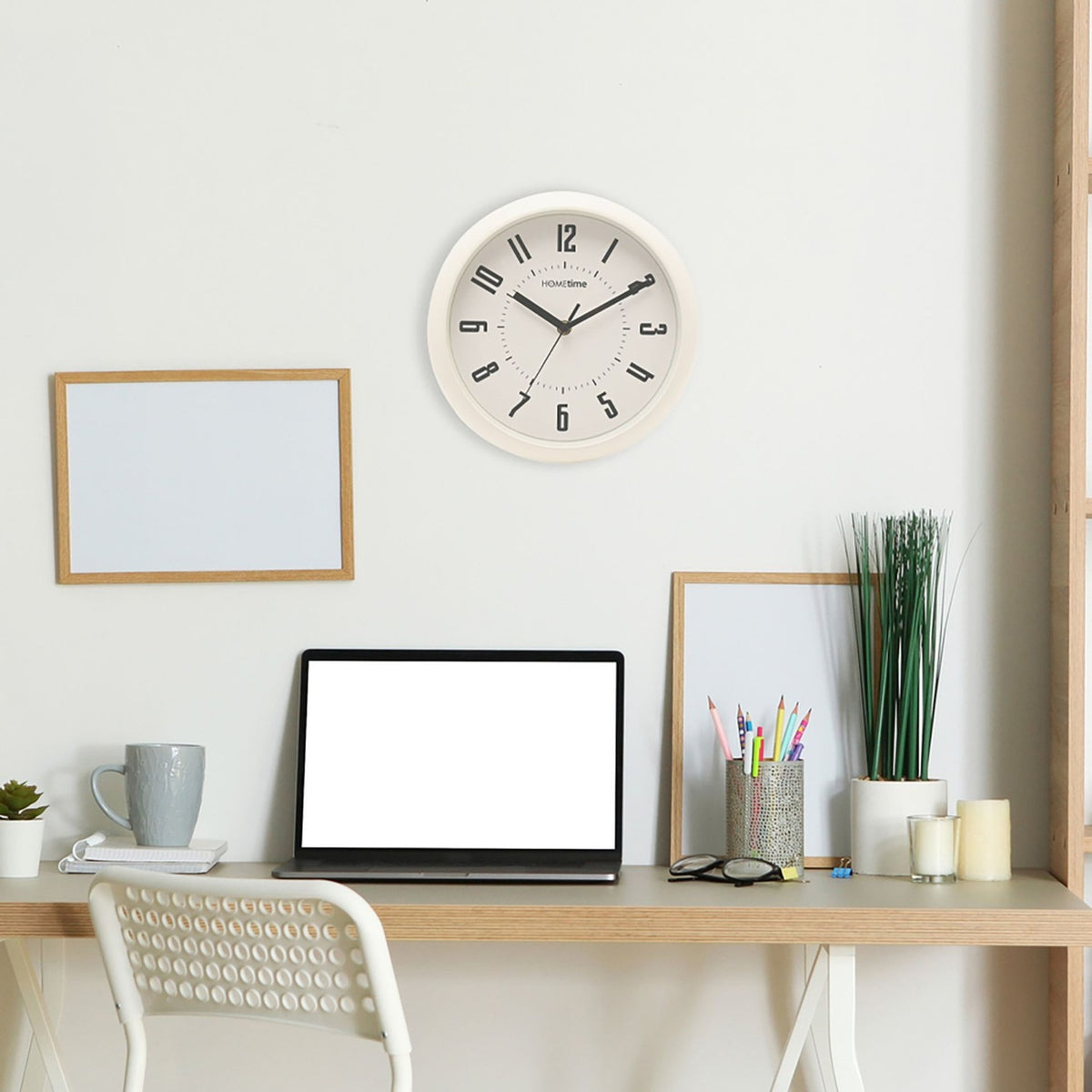 Modern Round Wall Clock with Bold Numerals 25.5cm - Cream