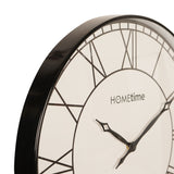Close-up of the Round Roman Dial Quartz Wall Clock 50.5cm in black and white, showing the glossy black case, bold Roman numerals, and diamond-tipped hands against a white background.