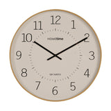 Round wall clock, 50.5cm, with a beige and white dial, light wooden-tone frame, large black numerals, and slim black hands, shown on a plain white background.