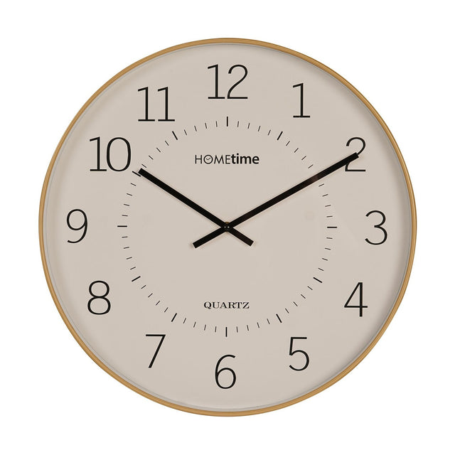 Round wall clock, 50.5cm, with a beige and white dial, light wooden-tone frame, large black numerals, and slim black hands, shown on a plain white background.