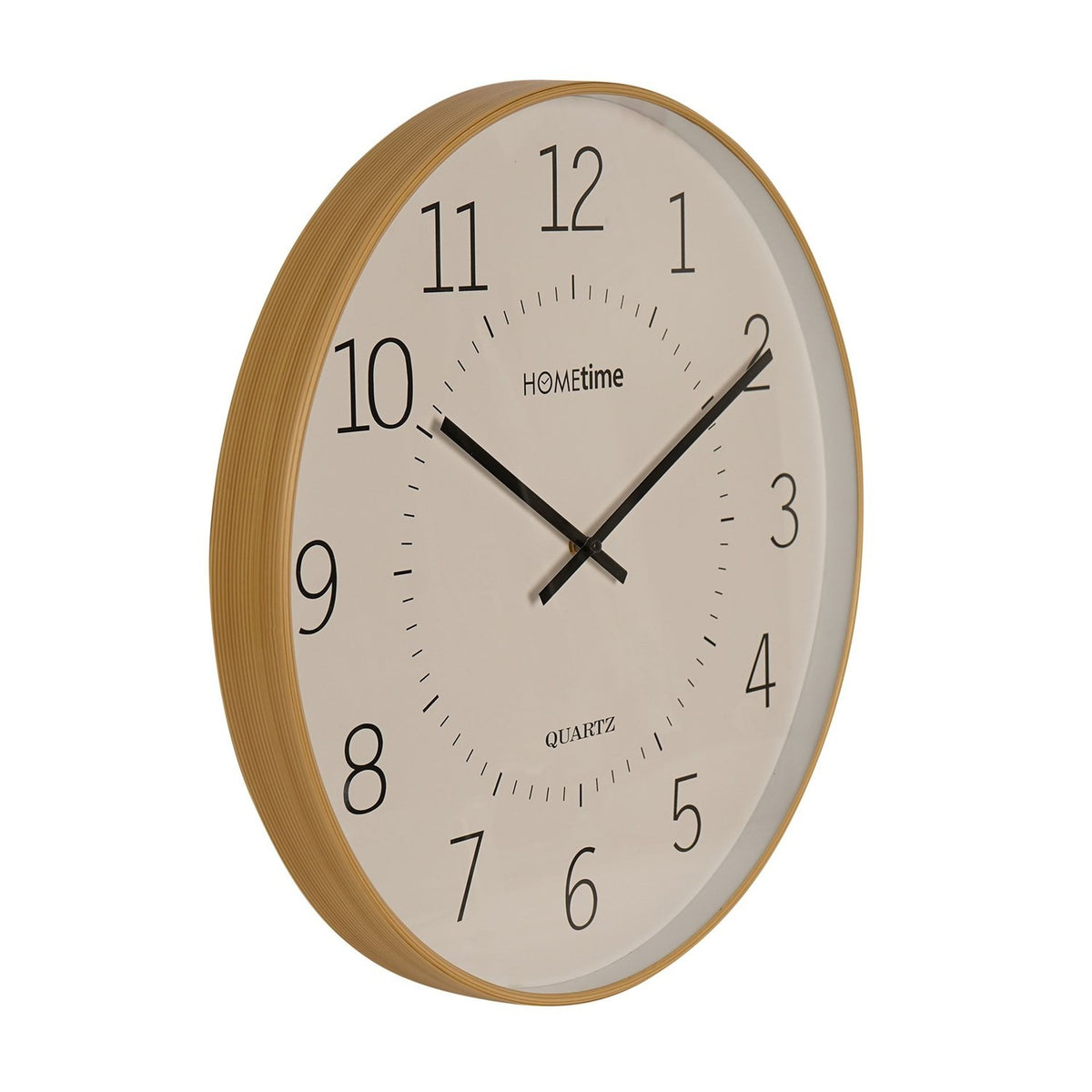 Round wall clock, 50.5cm, with a light wooden frame and beige dial, featuring bold black numerals, a fine minute track, and slim black hands, shown on a plain white background.
