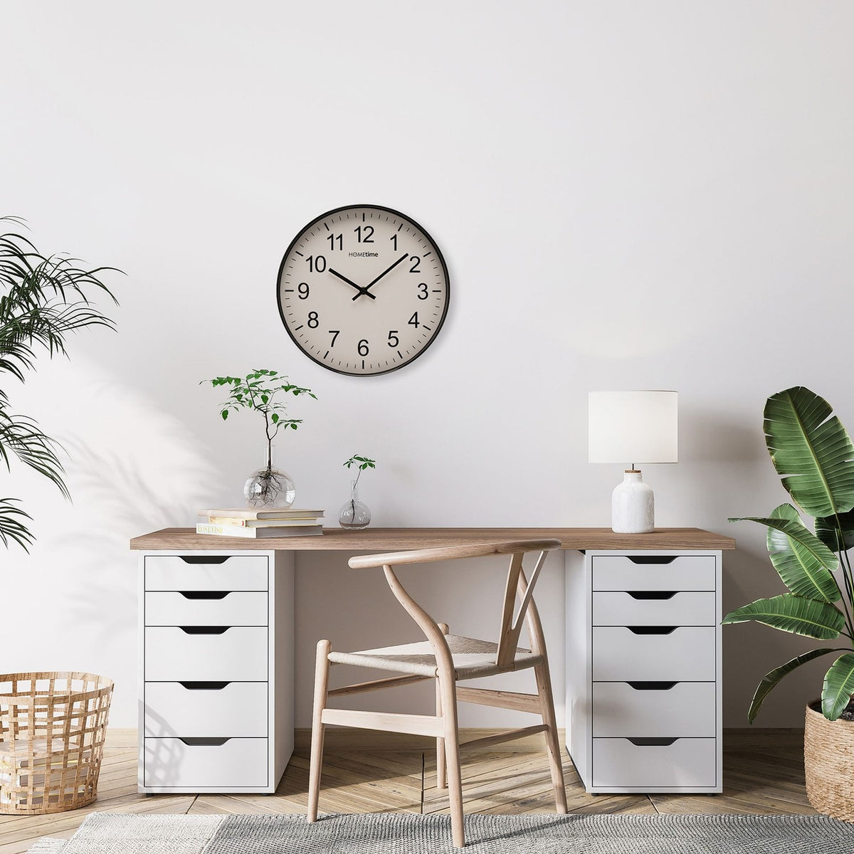 Round Quartz Wall Clock with Arabic Numerals - Black & White