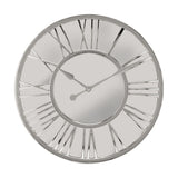 Round Raised Roman Numeral Mirror Wall Clock 38cm - Silver