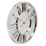 Round Raised Roman Numeral Mirror Wall Clock 38cm - Silver
