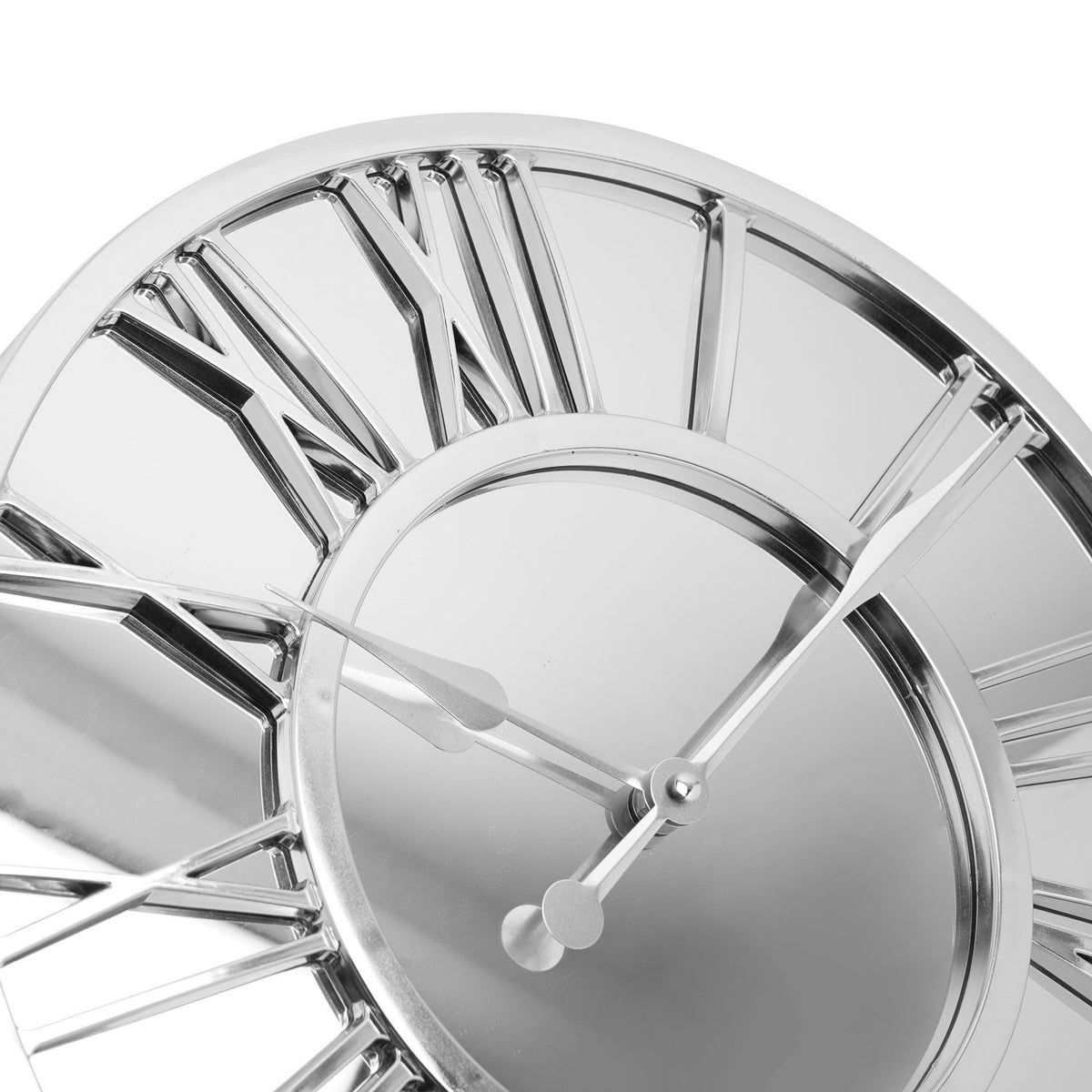 Round Raised Roman Numeral Mirror Wall Clock 38cm - Silver