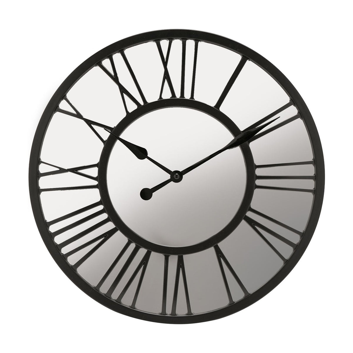Round Open Roman Numeral Mirror Wall Clock 38cm - Black
