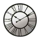 Round Open Roman Numeral Mirror Wall Clock 38cm - Black