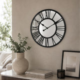 Round Open Roman Numeral Mirror Wall Clock 38cm - Black