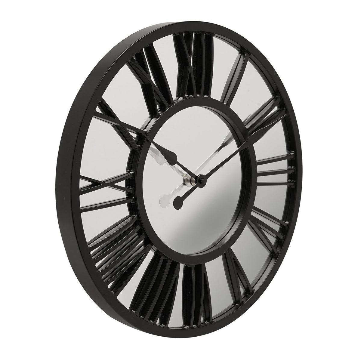Round Open Roman Numeral Mirror Wall Clock 38cm - Black