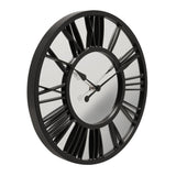 Round Open Roman Numeral Mirror Wall Clock 38cm - Black