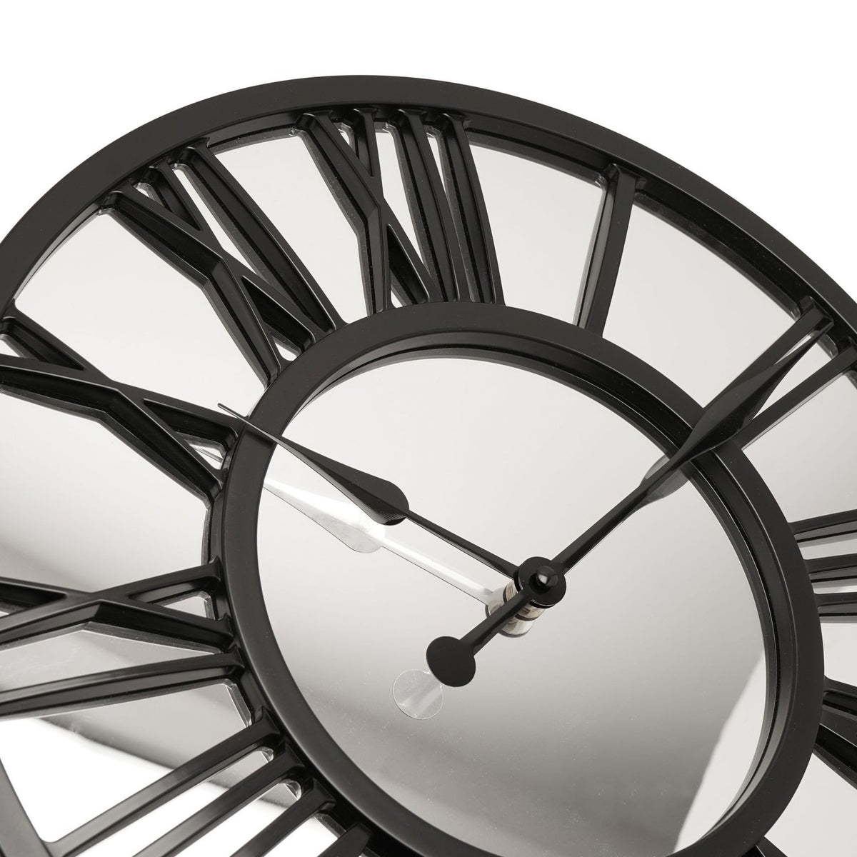 Round Open Roman Numeral Mirror Wall Clock 38cm - Black