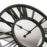Round Open Roman Numeral Mirror Wall Clock 38cm - Black