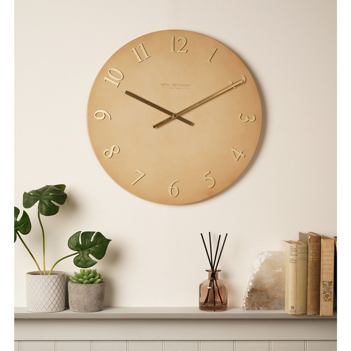 Round Wall Clock with Raised Gold Numerals 50cm - Beige