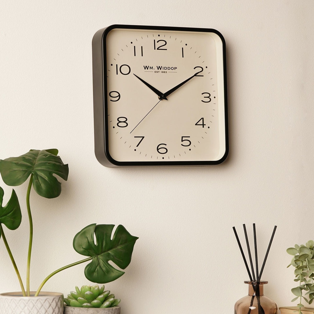 Square Analogue Metal Wall Clock 25.5cm - Black & White