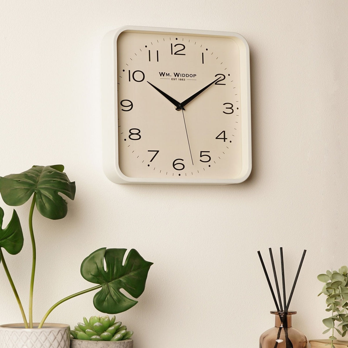 Square Analogue Metal Wall Clock 25.5cm - White & Black