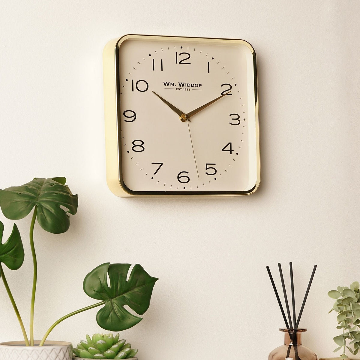 Rounded Square Metal Wall Clock with Numerals 25.5cm - Gold