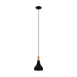 Walette Pendant Light 18cm in Black & Brown, a single teardrop steel shade with a light wood collar on a black cord and round ceiling plate, shown on a plain white background.