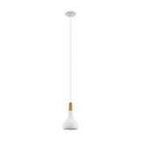 Walette Wooden Pendant Light 18cm in white, a single-light teardrop-shaped steel pendant with a wooden collar at the cable, shown on a plain white background.
