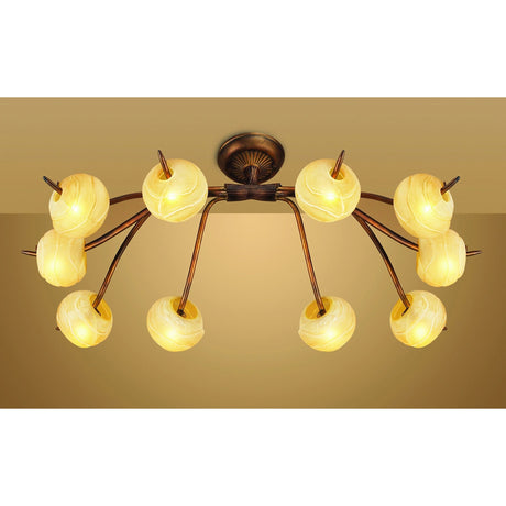 Wave 10 Light Semi-Flush Ceiling Light - Rustic Gold