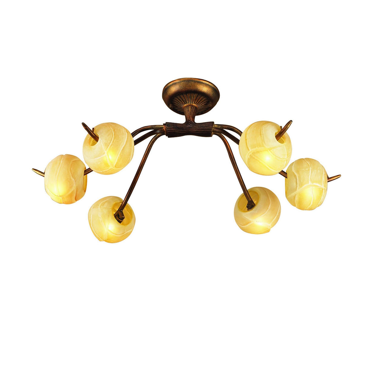 Wave 6 Light Semi-Flush Ceiling Light - Rustic Gold