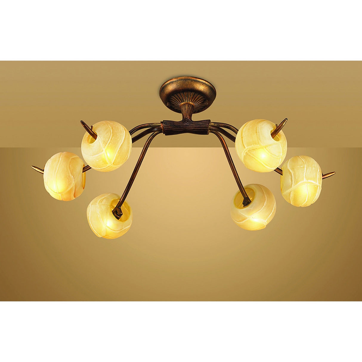 Wave 6 Light Semi-Flush Ceiling Light - Rustic Gold