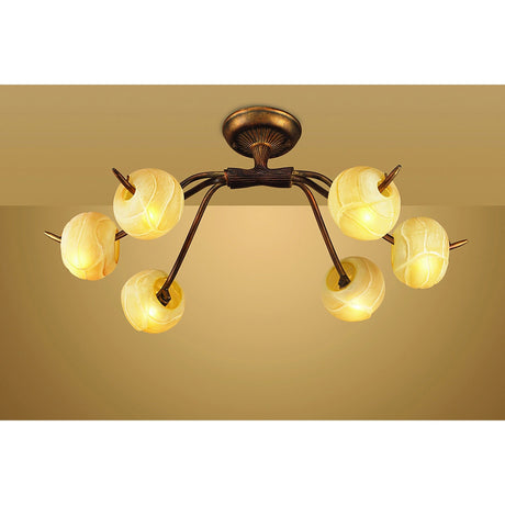 Wave 6 Light Semi-Flush Ceiling Light - Rustic Gold