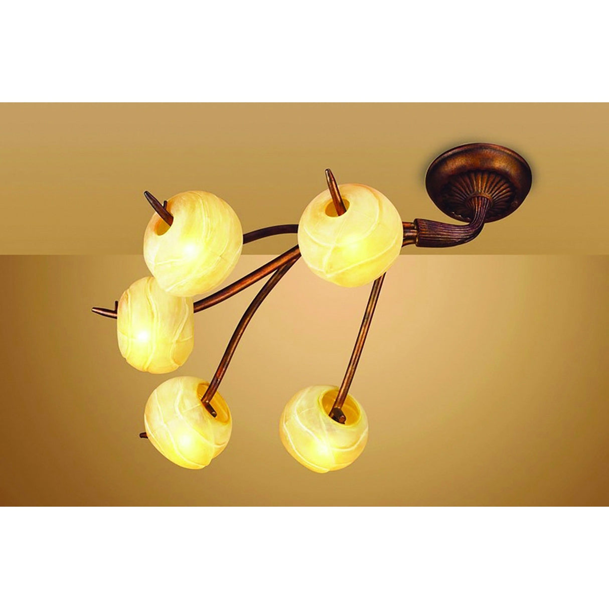 Wave 5 Light Semi-Flush Ceiling Light - Rustic Gold