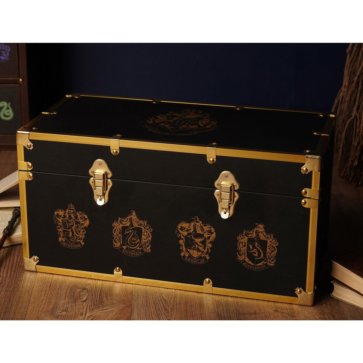 Harry Potter Wooden Luggage Chest Storage Box - Black & Gold