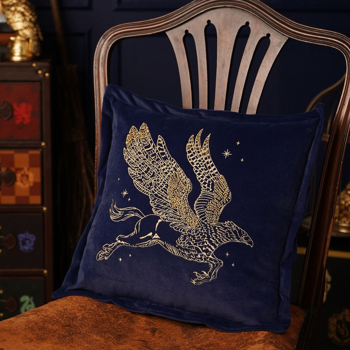 Harry Potter Buckbeak Embroidered Velvet Cushion 40cm - Blue
