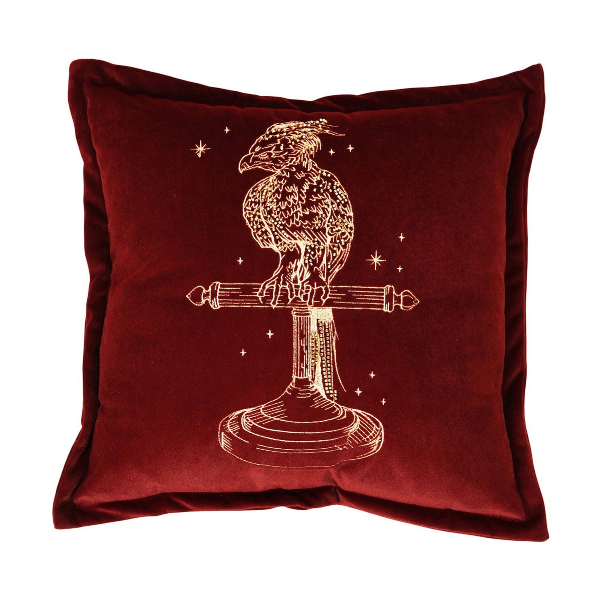 Harry Potter Fawkes Embroidered Velvet Cushion 40cm - Red