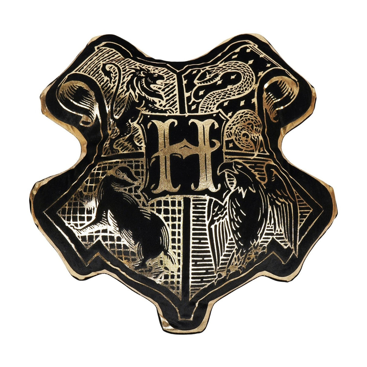 Harry Potter Hogwarts Crest Velvet Cushion 40.9cm - Black & Gold
