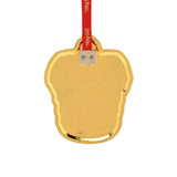 Reverse side of the Harry Potter Gryffindor metal hanging decoration, showing the plain gold-tone backing with mounting hardware and red ribbon loop on a white background.