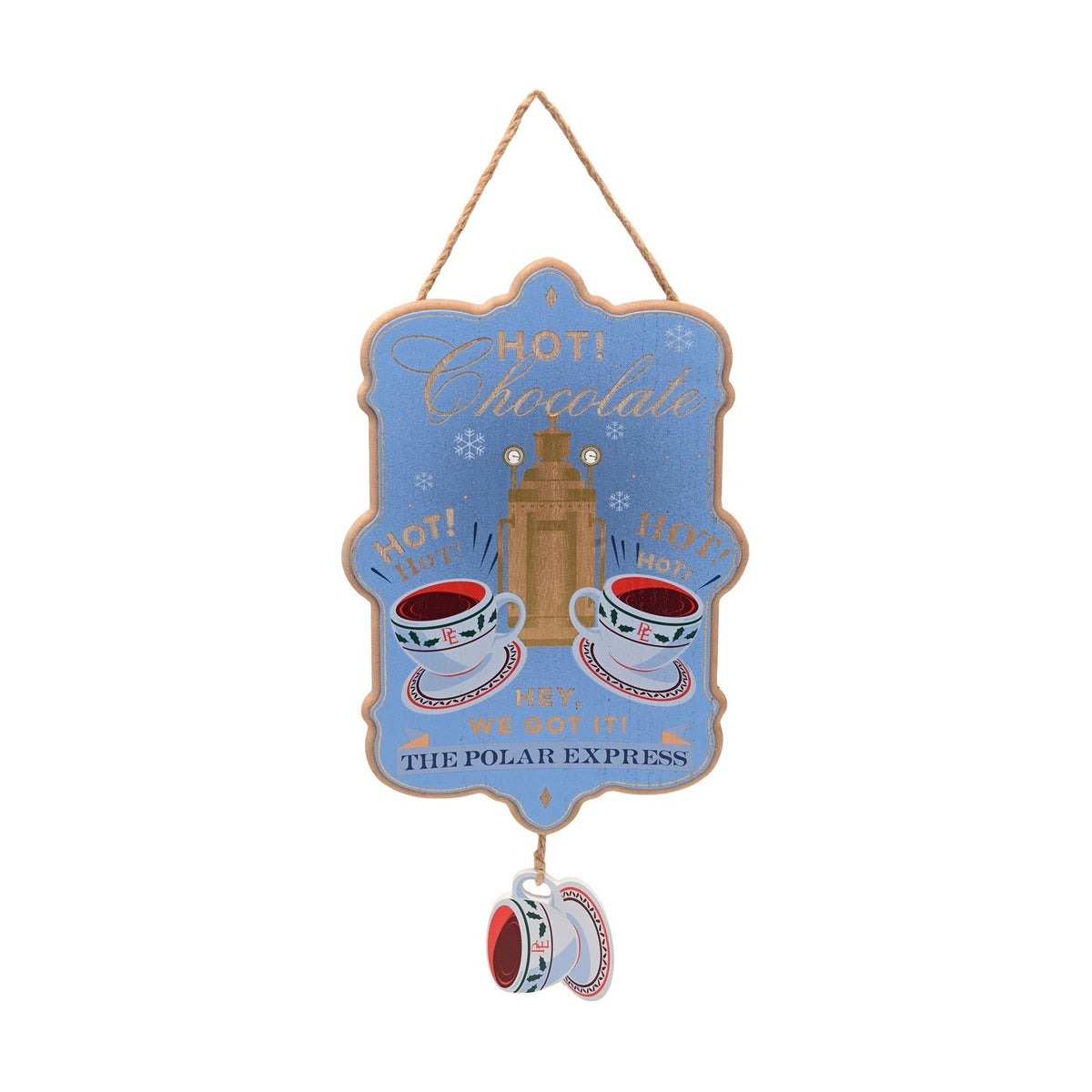 Hot Chocolate Hanging Wooden Plaque with Dangling Cup - Blue