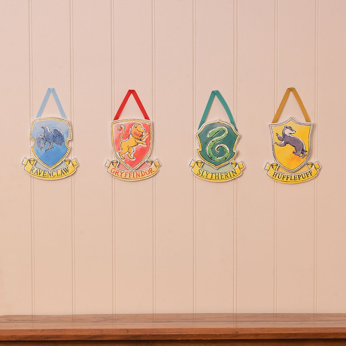 Harry Potter Set of 4 Hanging House Crest Plaques on Ribbons