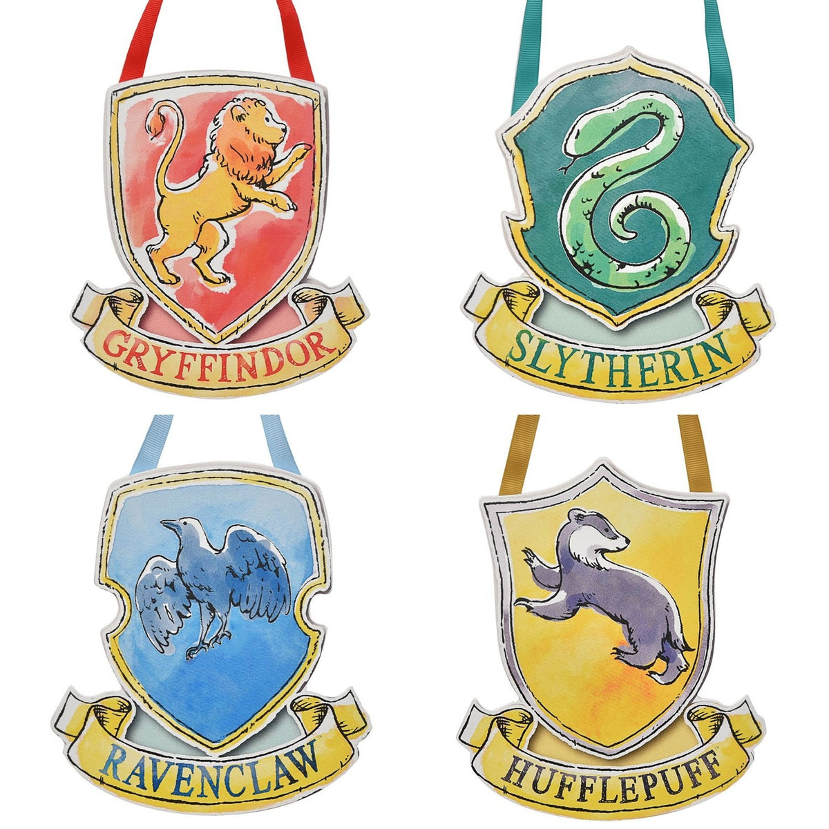 Harry Potter Set of 4 Hanging House Crest Plaques on Ribbons