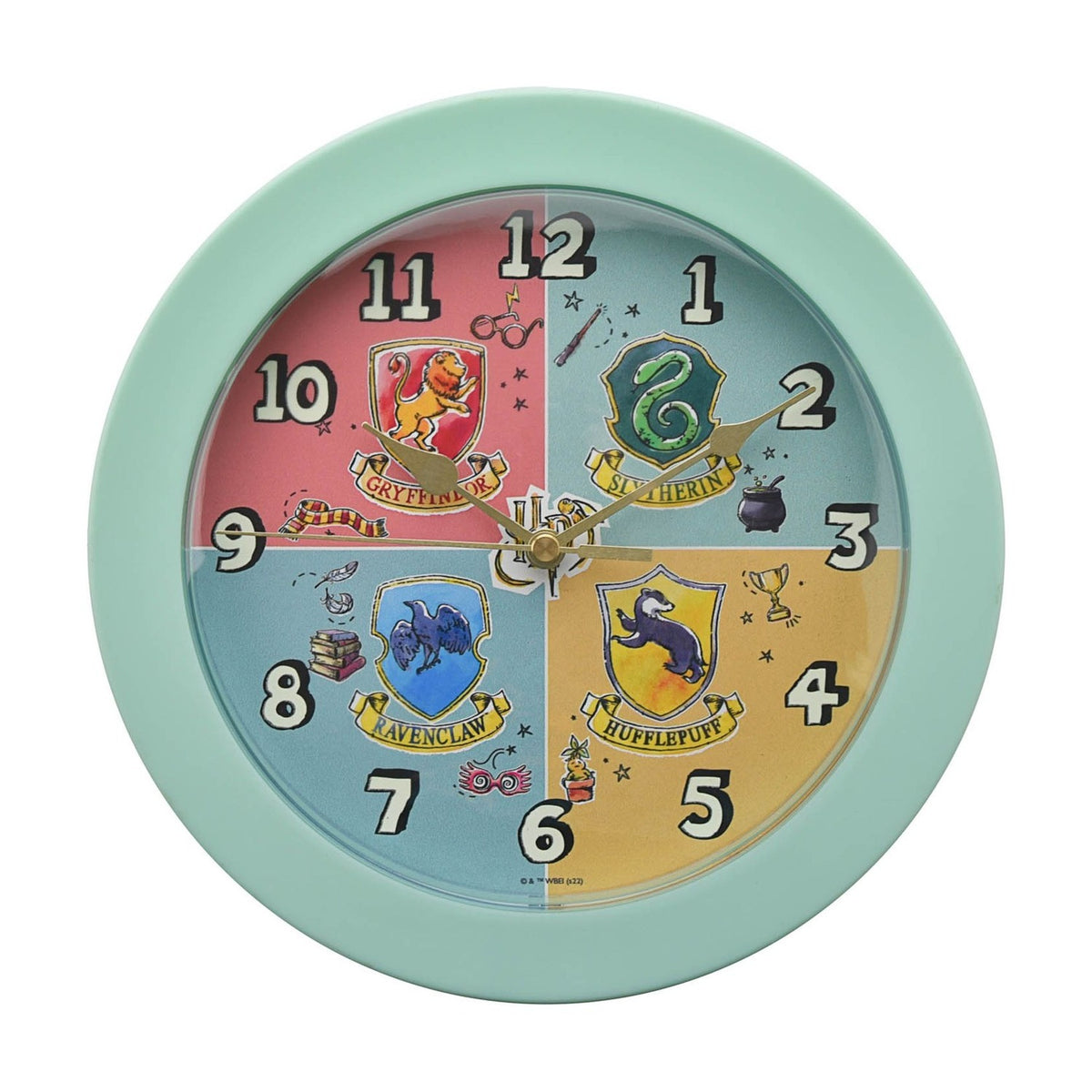 Harry Potter Four House Crests Round Wall Clock - Turquoise