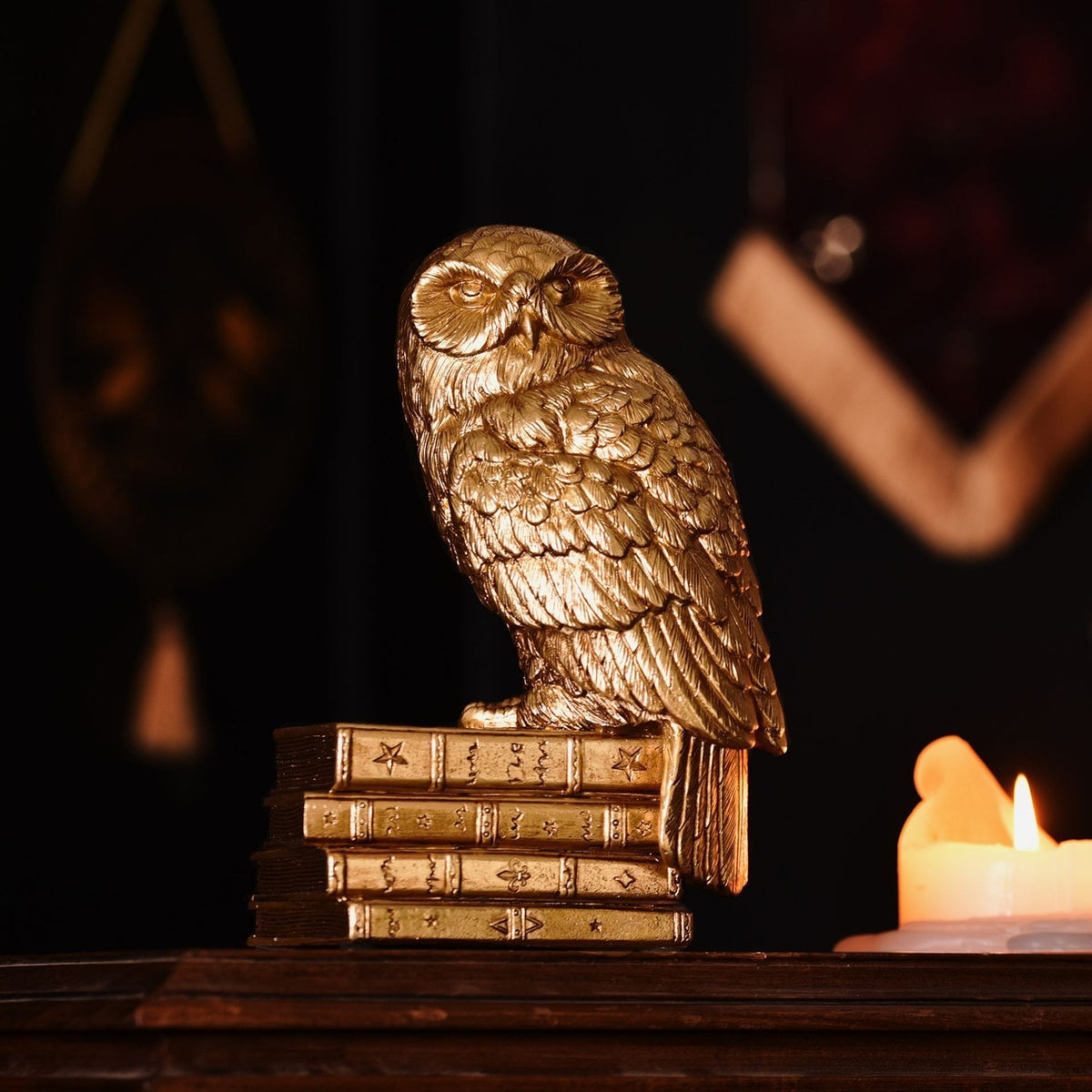 Harry Potter Hedwig Owl on Stacked Books Figurine - Gold