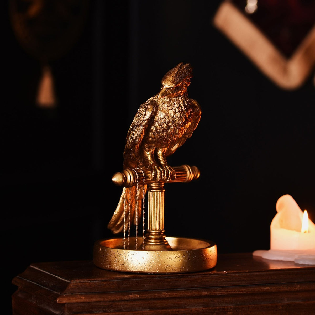 Harry Potter Fawkes Phoenix Jewellery Stand with Dish - Gold