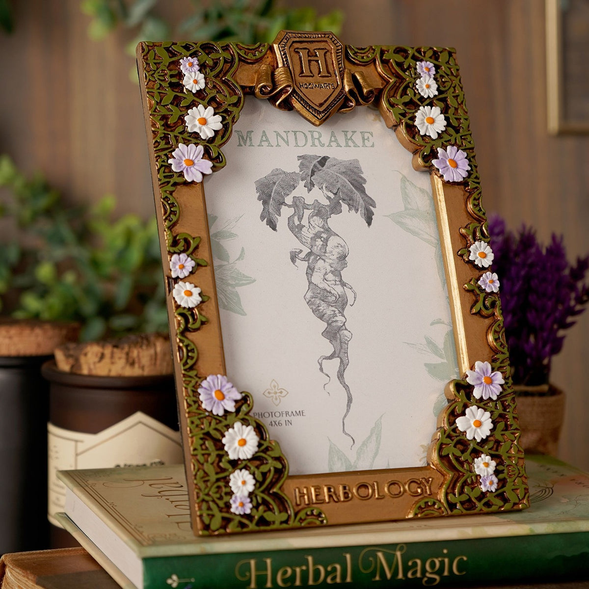 Harry Potter Herbology Floral Photo Frame - Gold & Black