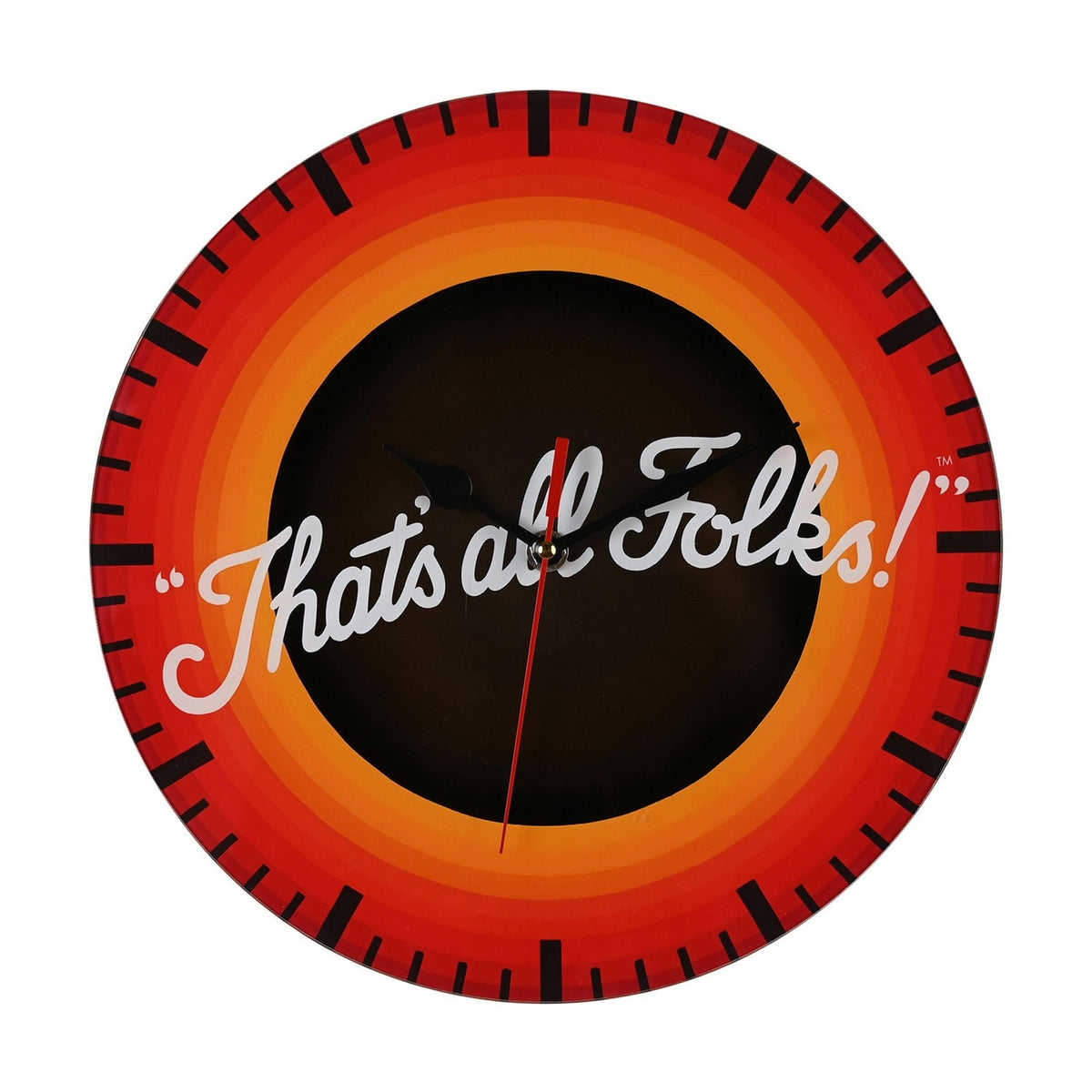 Looney Tunes That's All Folks Glass Wall Clock 30cm - Red & Black