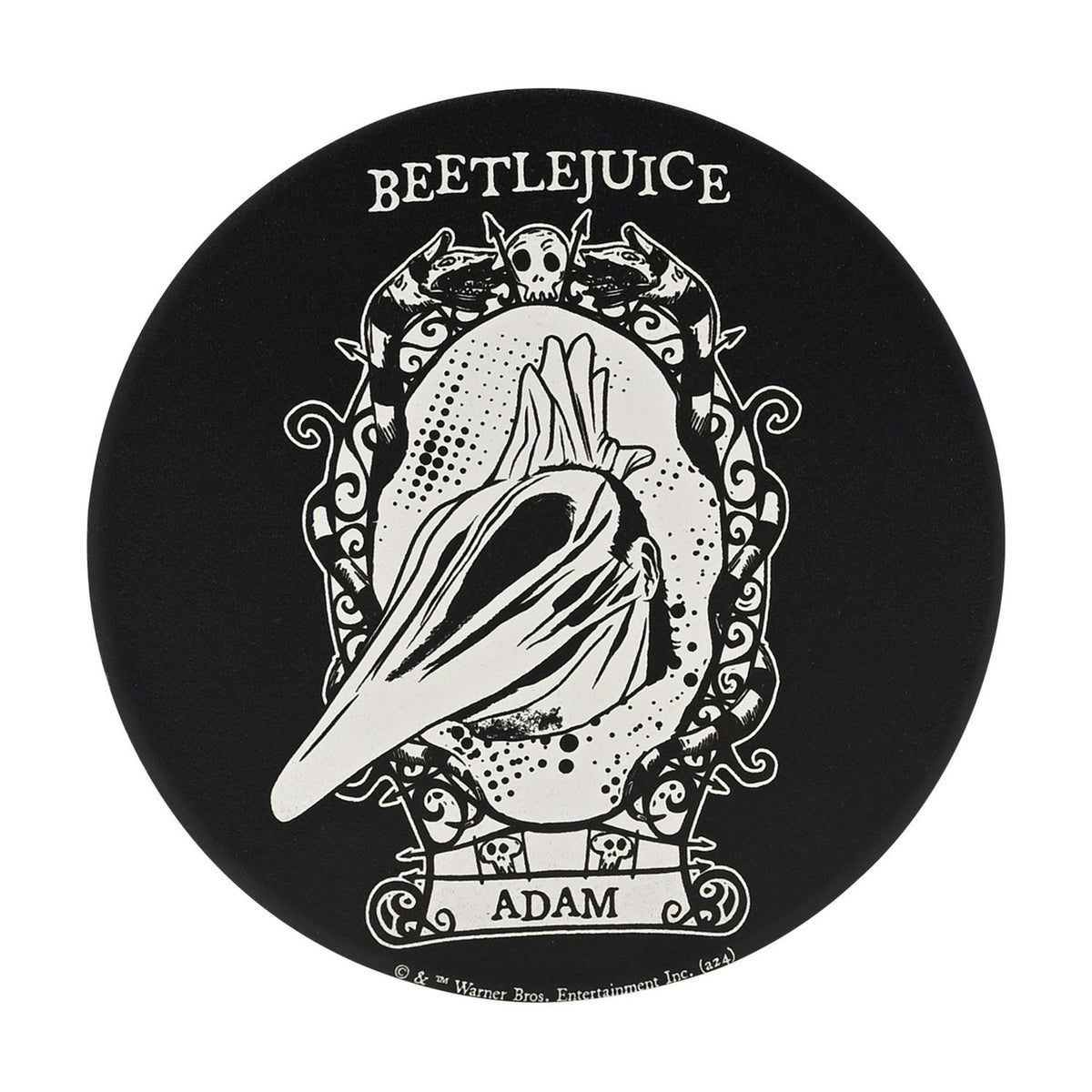Beetlejuice Adam Ornate Frame Round Ceramic Coaster - Black